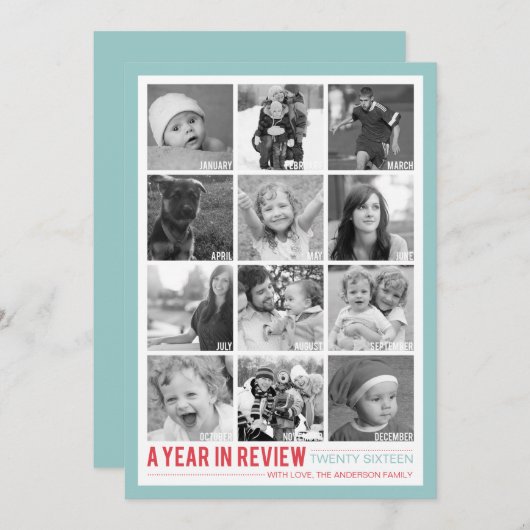 jaar in Review 12 Foto Collage Holiday Fotokaart Feestdagenkaart (Voorkant / Achterkant)