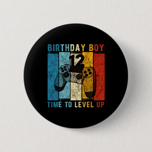 Jaar Oud Verjaardagsjongen 12 Tijd om niveau omhoo Ronde Button 5,7 Cm