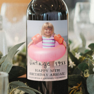  Jaar Retro Foto Snapshot Verjaardagsfeest Wijn Etiket