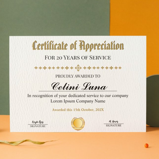 Jaar Service Certificaat - Professioneel Goud (Years of Service Certificate - Professional Gold)