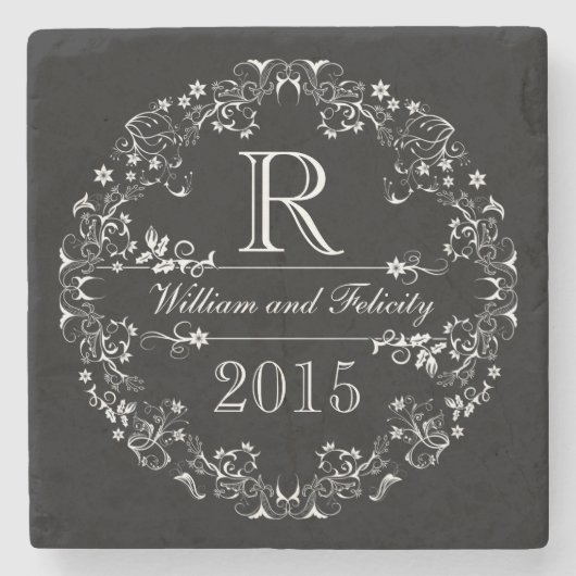  jaar van de bruiloft van het Monogram Chalkboard  Stenen Onderzetter (Voorkant)