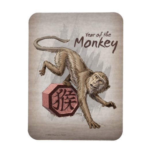 Jaar van de Chinese Zodiac Kunst in Monkey Magneet (Verticaal)
