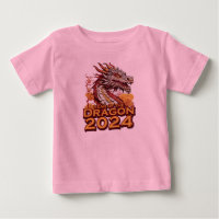 Jaar van de draak 2024 baby roze T-shirt, Dragon