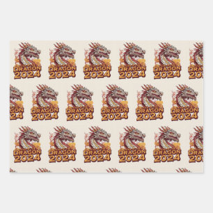 Jaar van de draak 2024 inpakpapier, Dragon Inpakpapier Vel