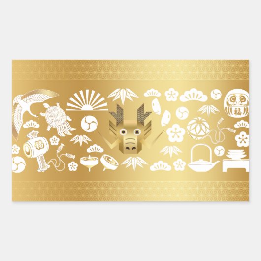 Jaar van de Draak, Gouden Draak Rechthoekige Sticker (Voorkant)