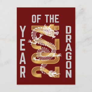 Jaar van de Draak Jaar 2024 Wit Grijs Goud Briefkaart