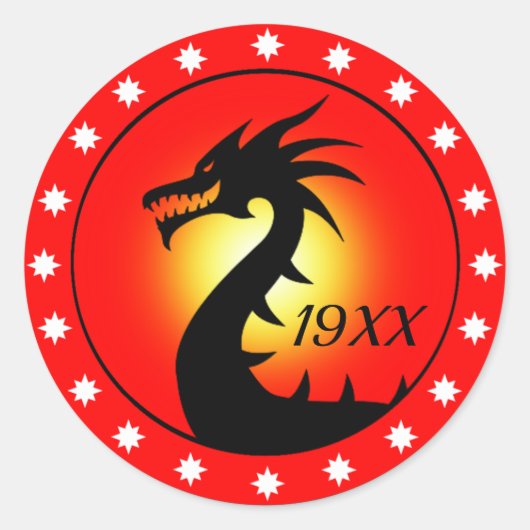 Jaar van de Draak Ronde Sticker (Voorkant)