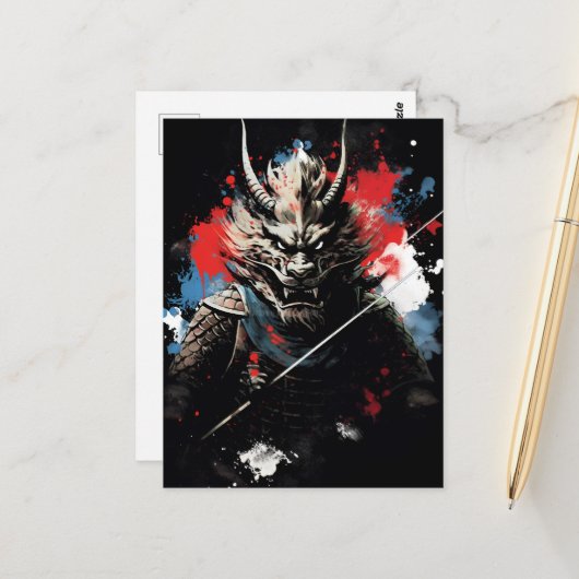 Jaar van de draak Samurai Briefkaart (Voorkant / Achterkant in situ)