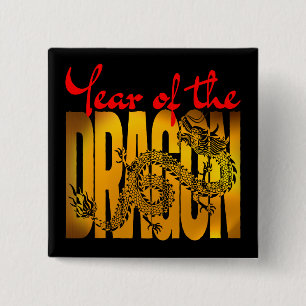 Jaar van de Draak Vierkante Button 5,1 Cm