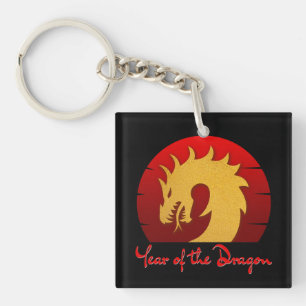 JAAR VAN DE DRAGON GOUD ROOD SLEUTELHANGER