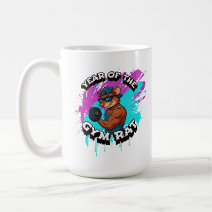Jaar van de Gym Rat Funny Workout Cartoon Ontwerp Koffiemok