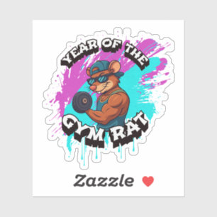 Jaar van de Gym Rat Funny Workout Cartoon Ontwerp Sticker