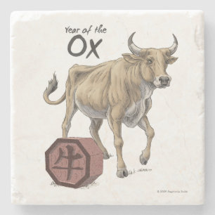 Jaar van de Ox Chinese Zodiac Animal Art Stenen Onderzetter