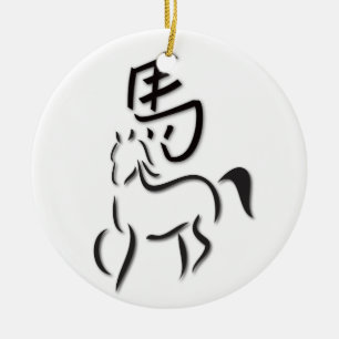 Jaar van de paardenkalligrafie keramisch ornament