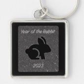 Jaar van de Rabbit Black Glitter Design Sleutelhan Sleutelhanger (Voorkant)