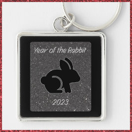 Jaar van de Rabbit Black Glitter Design Sleutelhan Sleutelhanger