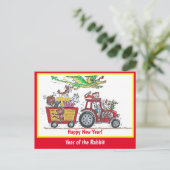 Jaar van de Rabbit Chinese New Year Tractor Briefkaart (Staand voorkant)