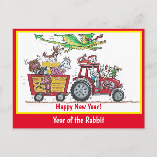 Jaar van de Rabbit Chinese New Year Tractor Briefkaart