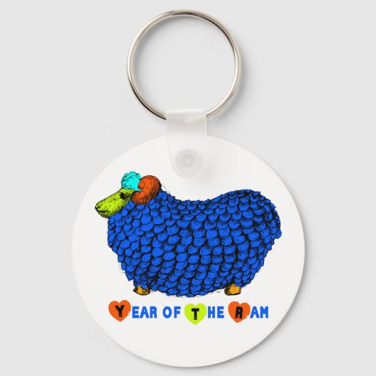 Jaar van de Ram Sheep of Goat Blue Sleutelhanger (Voorkant)