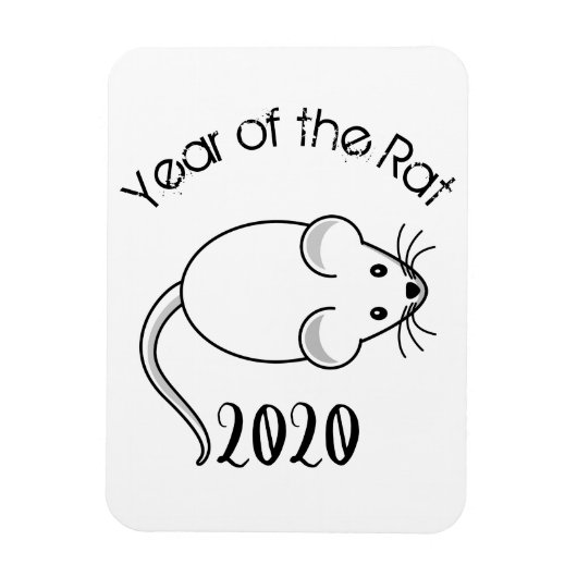 Jaar van de Rat 2020 muis met tekst Magneet (Verticaal)