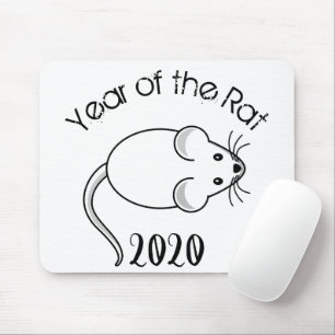 Jaar van de Rat 2020 muis met tekst Muismat