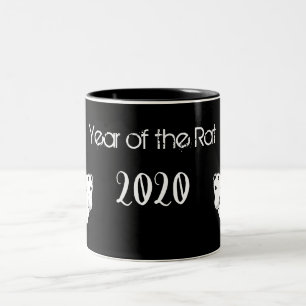 Jaar van de Rat 2020 Muis met Tekst Tweekleurige Koffiemok