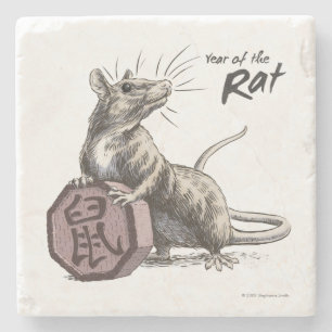 Jaar van de Rat Chinese Zodiac Animal Art Stenen Onderzetter