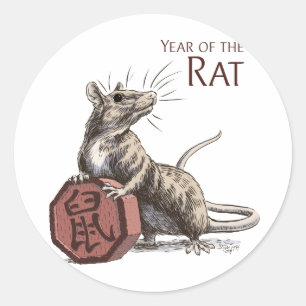 Jaar van de Rat Chinese Zodiac Art Ronde Sticker