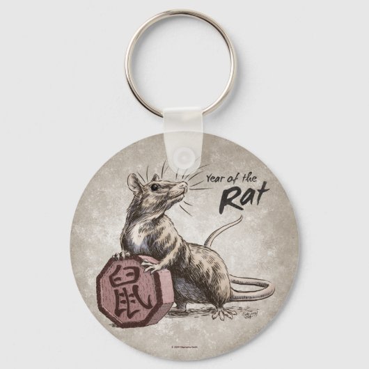 Jaar van de Rat Chinese Zodiac Art Sleutelhanger (Voorkant)
