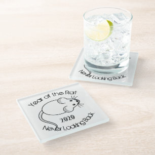 Jaar van de Rat die nooit terugkijkt 2020 met Muis Glazen Onderzetter