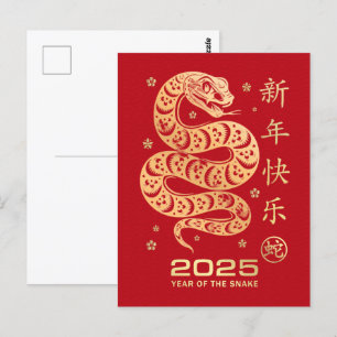 Jaar van de Slang 2025 Gelukkig Chinees Nieuwjaar  Briefkaart
