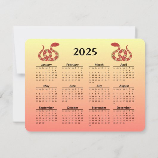 Jaar van de Slang 2025 Notitiekaart en Kalender Notitiekaartje (Achterkant)