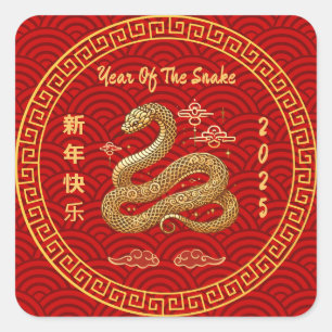 Jaar van de Slang Chinees Nieuwjaar Vierkante Sticker