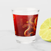 Jaar van de Slang Rood & Goud Shot Glas (Voorkant)