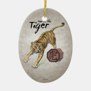 Jaar van de Tiger Chinese Zodiac Art Keramisch Ornament