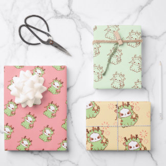Jaar van Dragon Kawaii Mochi Schattige Kawaii Inpakpapier Vel