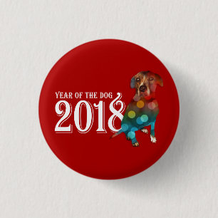 Jaar van dubbele blootstelling Dog 2018 Ronde Button 3,2 Cm