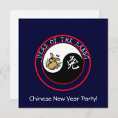 Jaar van het konijn met yin yang (witte tekst) kaart (Voorkant / Achterkant)