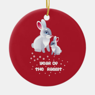 Jaar van het Konijn. Twee Konijnen Keramisch Ornament