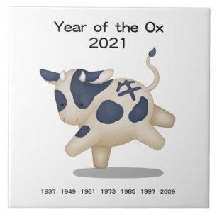 Jaar van het Ox Cute Zodiac Animal Sign 2021 Tegeltje
