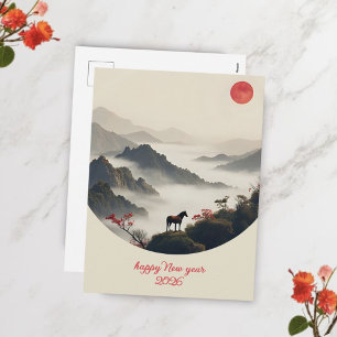 Jaar van het Paard 2026 Chinees Nieuwjaar Berg Feestdagenkaart