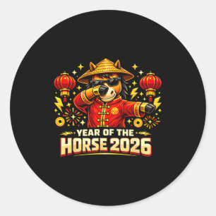 Jaar Van Het Paard 2026 Dabbing Paard Chinees Nieu Ronde Sticker