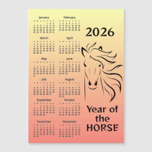 Jaar van het Paard 2026 Kalender Magnetische Kaart