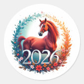 Jaar van het Paard 2026 Ronde Sticker (Voorkant)