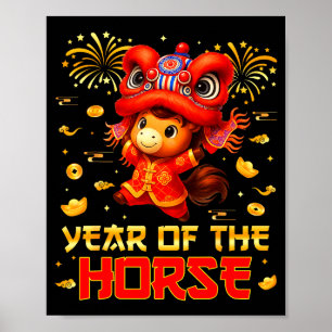 Jaar Van Het Paard Leeuwendans Maankn Chinese Nieu Poster