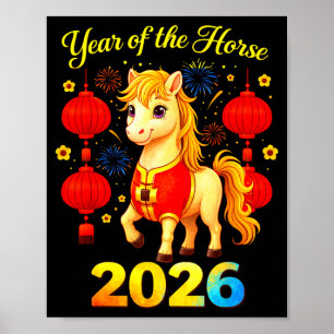 Jaar van het paard Maan Chinese Nieuwjaar Vuur Paa Poster