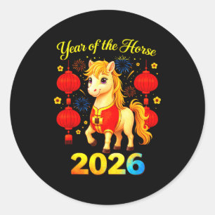 Jaar Van Het Paard Maan Chinese Nieuwjaar Vuur Paa Ronde Sticker