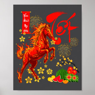 Jaar Van Het Paard Maans Vietnamese Nieuwjaar Vuur Poster