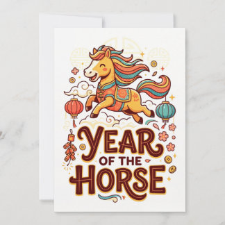 Jaar van het Paard - Nieuwjaarskaart Maankalender Feestdagenkaart