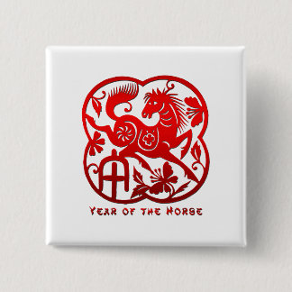 Jaar van het Paard Papercut Vierkante Button 5,1 Cm